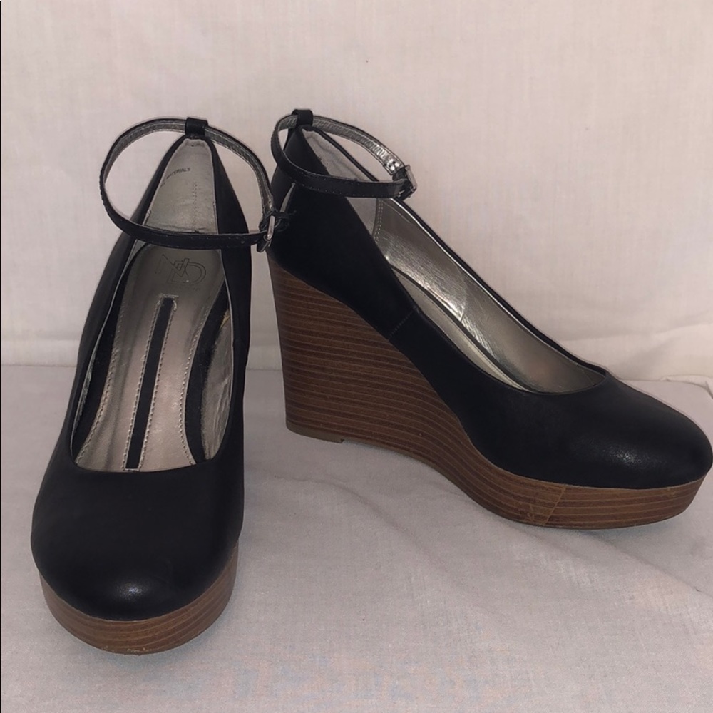 Black and Tan ankle strap wedge